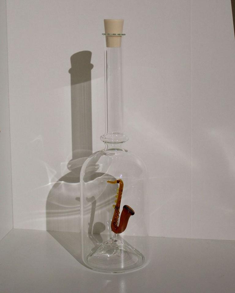 Glasflasche Geschenkflasche mit Sujet Saxophon