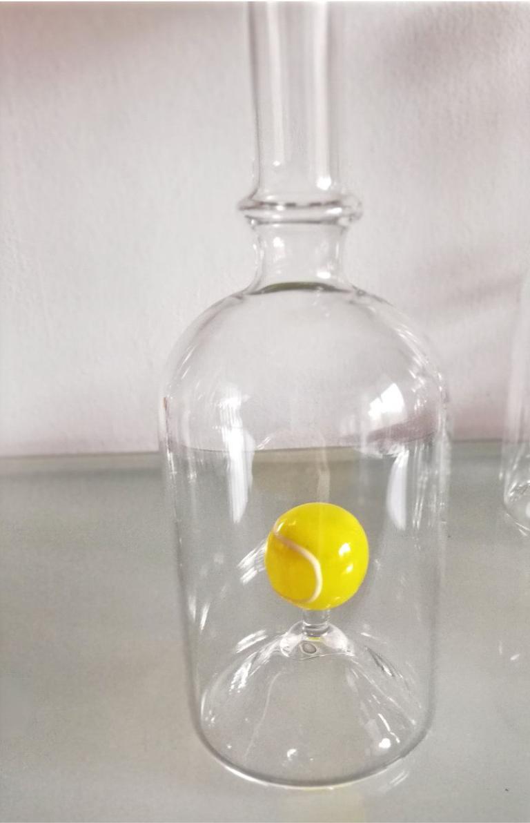 Glasflasche Geschenkflasche mit Sujet Tennisball gelb