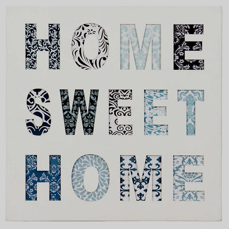 Dekobild HOME SWEET HOME im Vintagestil weiss mit bunten Buchstaben