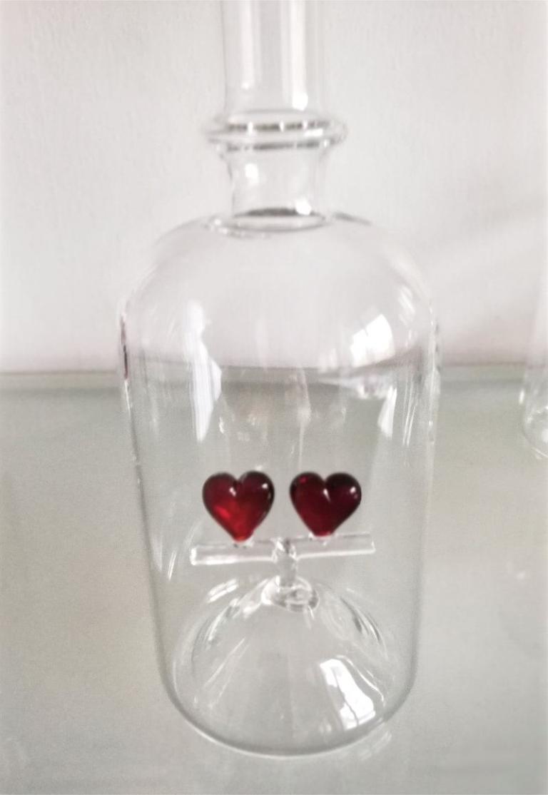 Glasflawche mit Sujet 2 Herzen