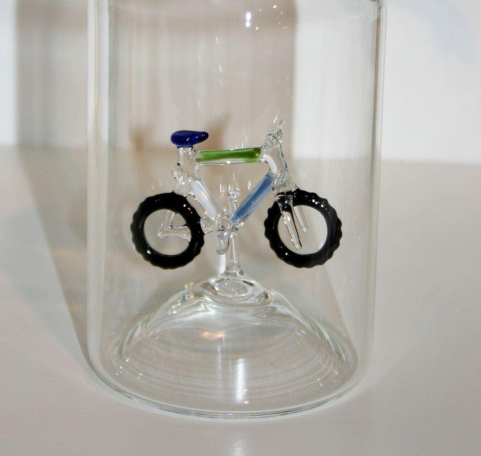 Glasflasche Geschenkflasche mit Sujet Bike Velo