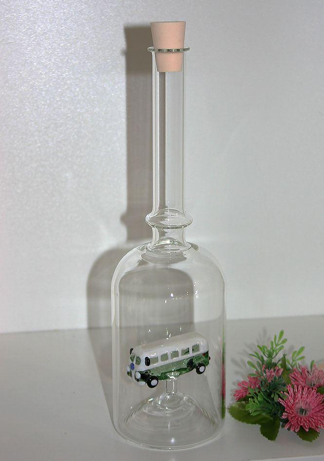 Glasflasche mit Sujet Bulli / VW grün