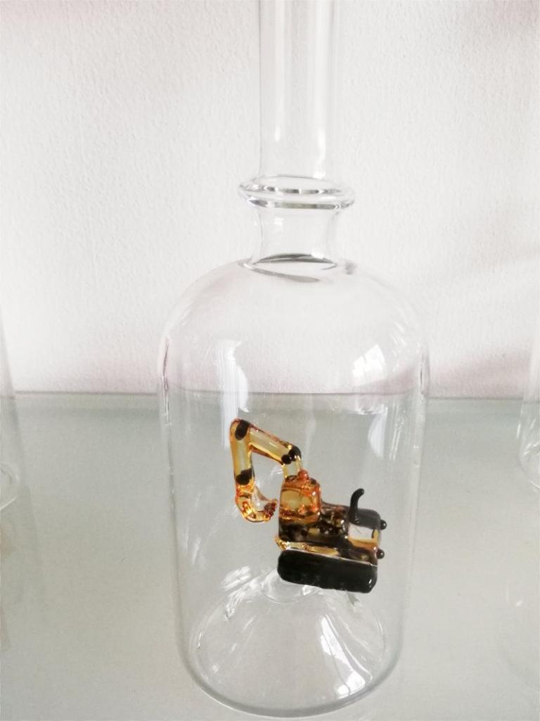 Glasflasche Sujet Bagger 