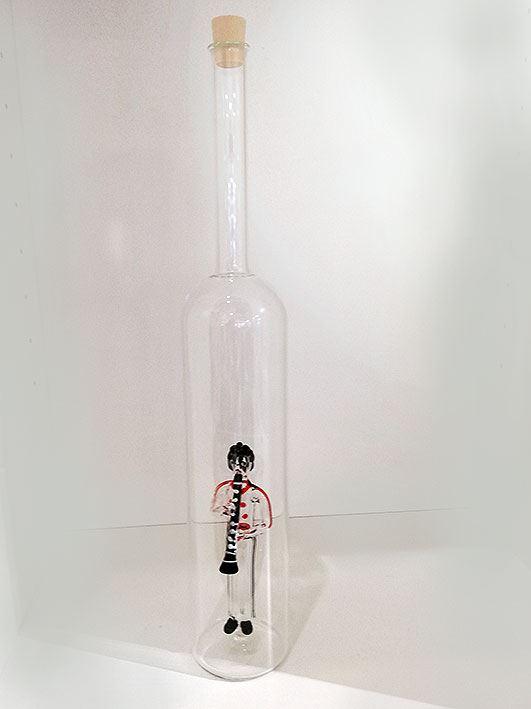 Glasflasche Geschenkflasche mit Sujet Klarinett Spieler