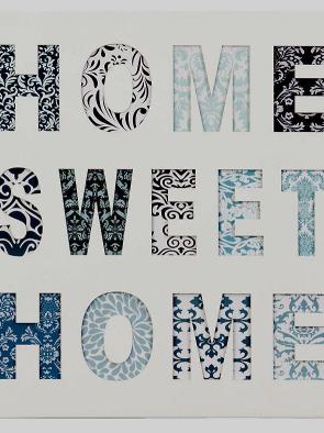 Dekobild HOME SWEET HOME im Vintagestil weiss mit bunten Buchstaben
